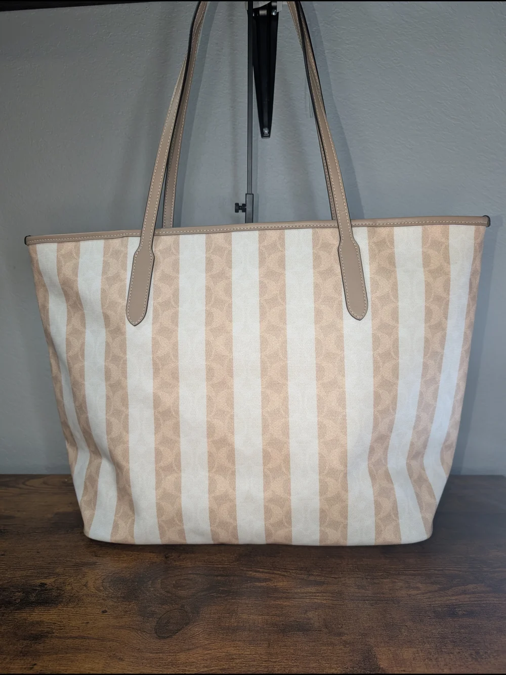 Coach Beige & White Stripe Signature Tote